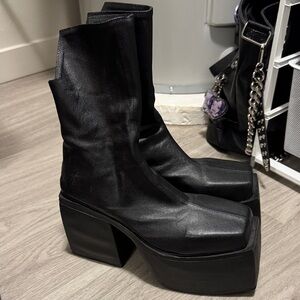 Custom Black waxed Denim platform boots